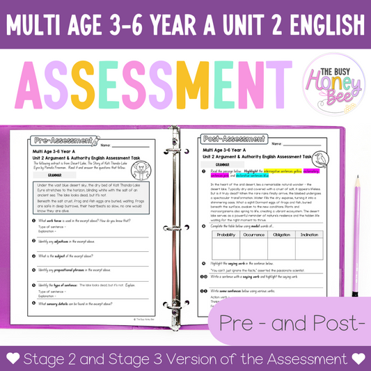 Multi Age 3-6 Year A English Pre- and Post-Assessment Unit 2 Argument and authority