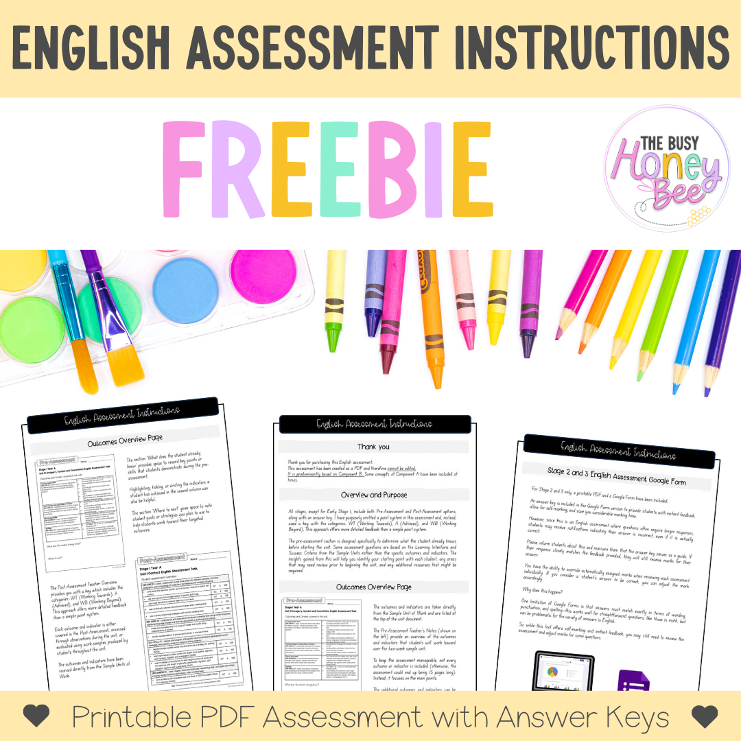 FREEBIE - English Assessment Information