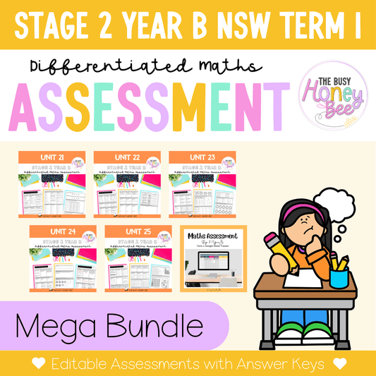 Stage 2 Year B Term 1 Differentiated Maths Assessment Bundle