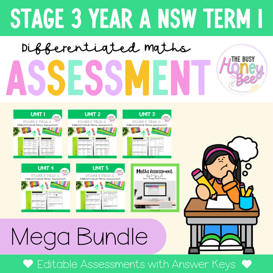 Stage 3 Year A Term 1 Differentiated Maths Assessment Bundle
