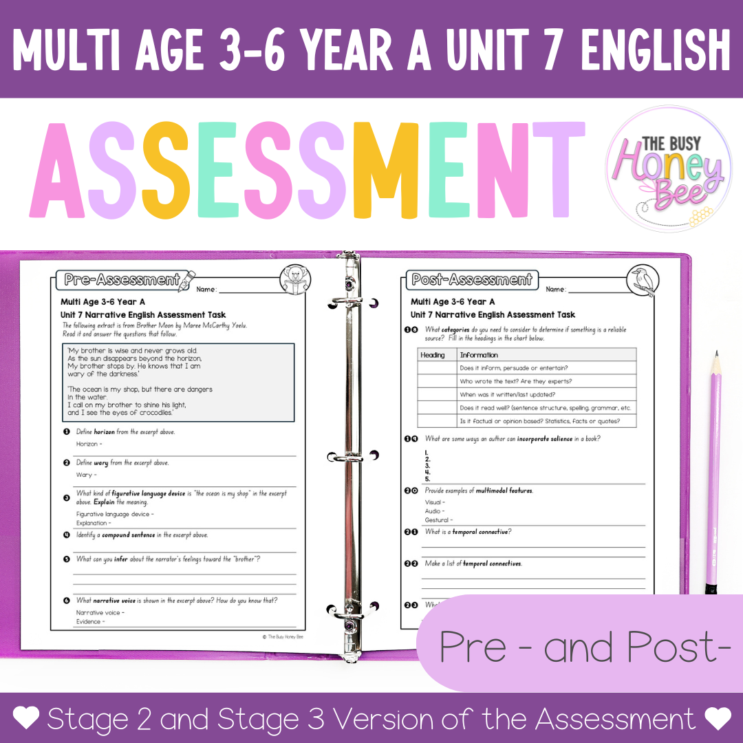 Multi Age 3-6 Year A English Pre- and Post-Assessment Unit 7 Narrative