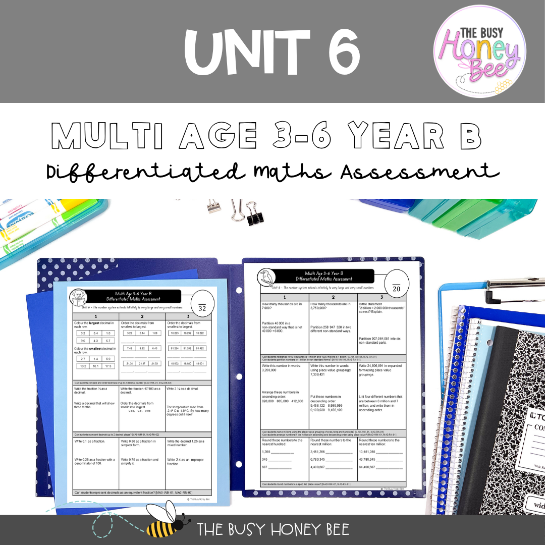 Multi Age 3-6 Year B Differentiated NSW Maths Assessment Unit 6