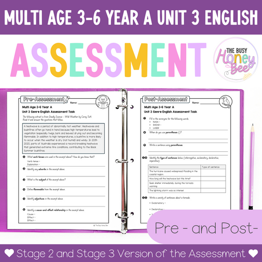 Multi Age 3-6 Year A English Pre- and Post-Assessment Unit 3 Genre