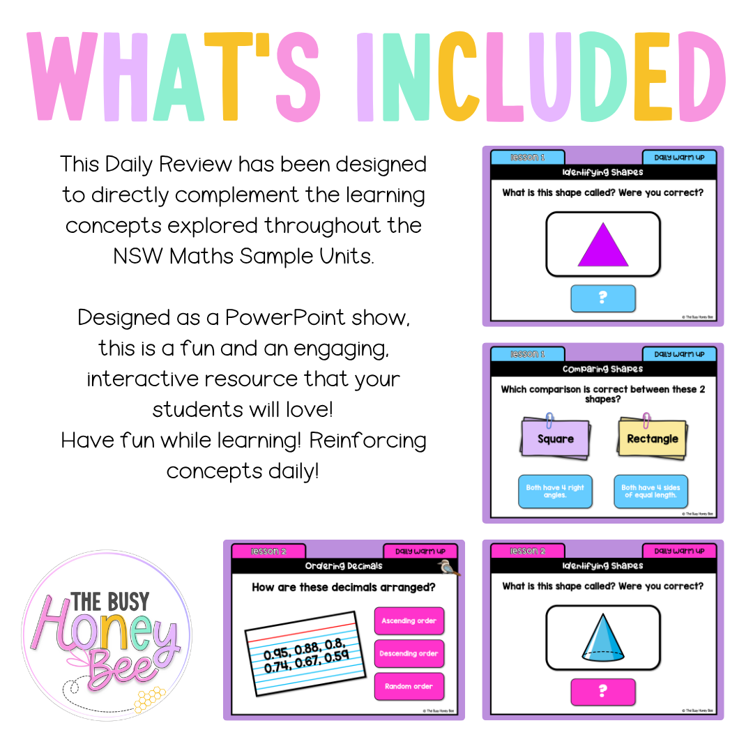 Multi Age 3-6 Year A Australian | NSW Math Daily Review | Warm-Up Unit 9