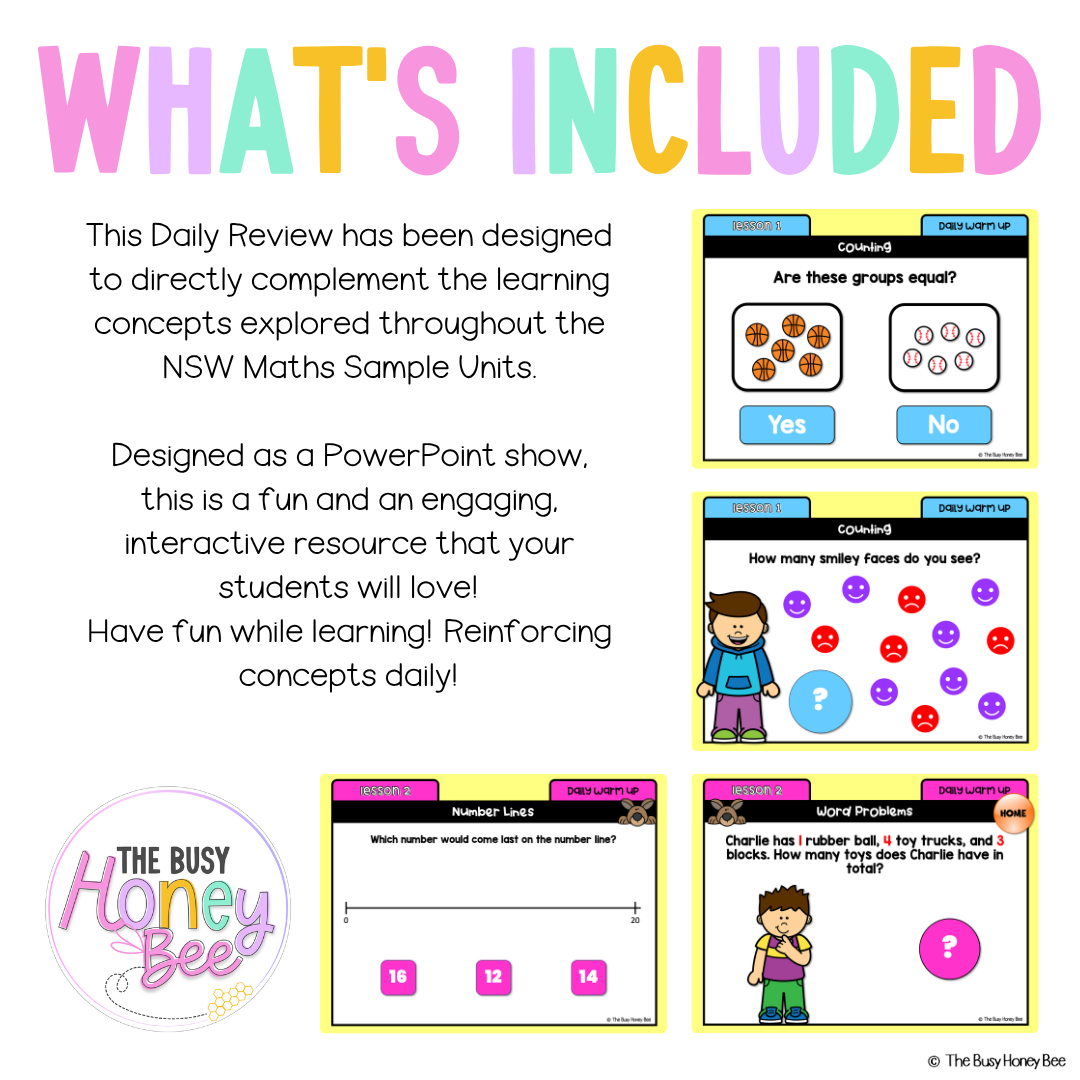 Multi Age K-2 Year A Australian | NSW Maths Daily Review | Warm-Up Unit 9