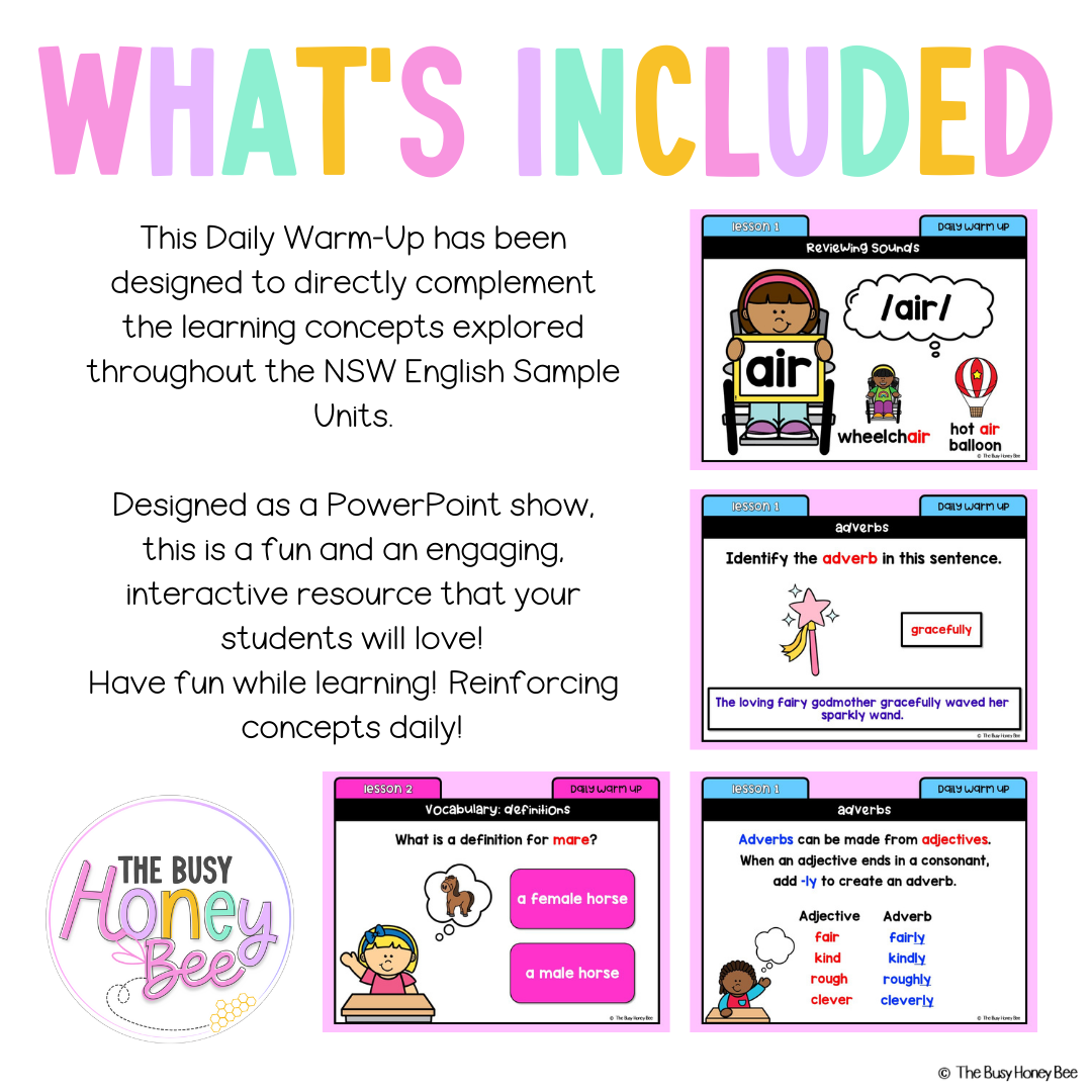 Stage 1 Year A Australian | NSW English Daily Review | Warm-Up Unit 16