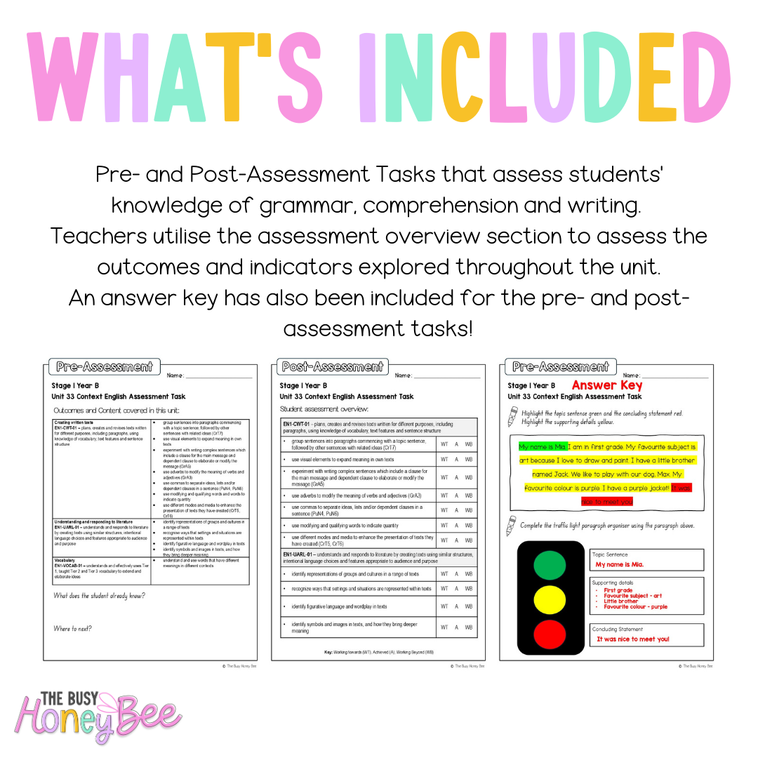 Stage 1 Year B English Pre- and Post-Assessment Unit 33