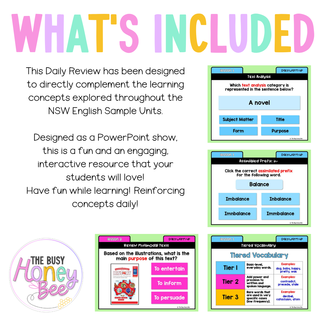 Stage 3 Year A Australian | NSW English Daily Review | Warm-Up Unit 3 Week 1