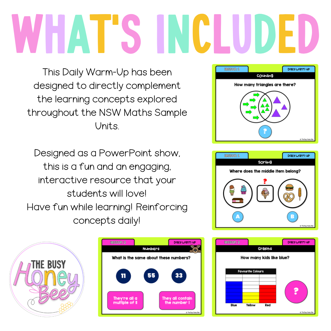 Multi Age K-2 Year B Australian | NSW Maths Daily Review | Warm-Up Unit 7