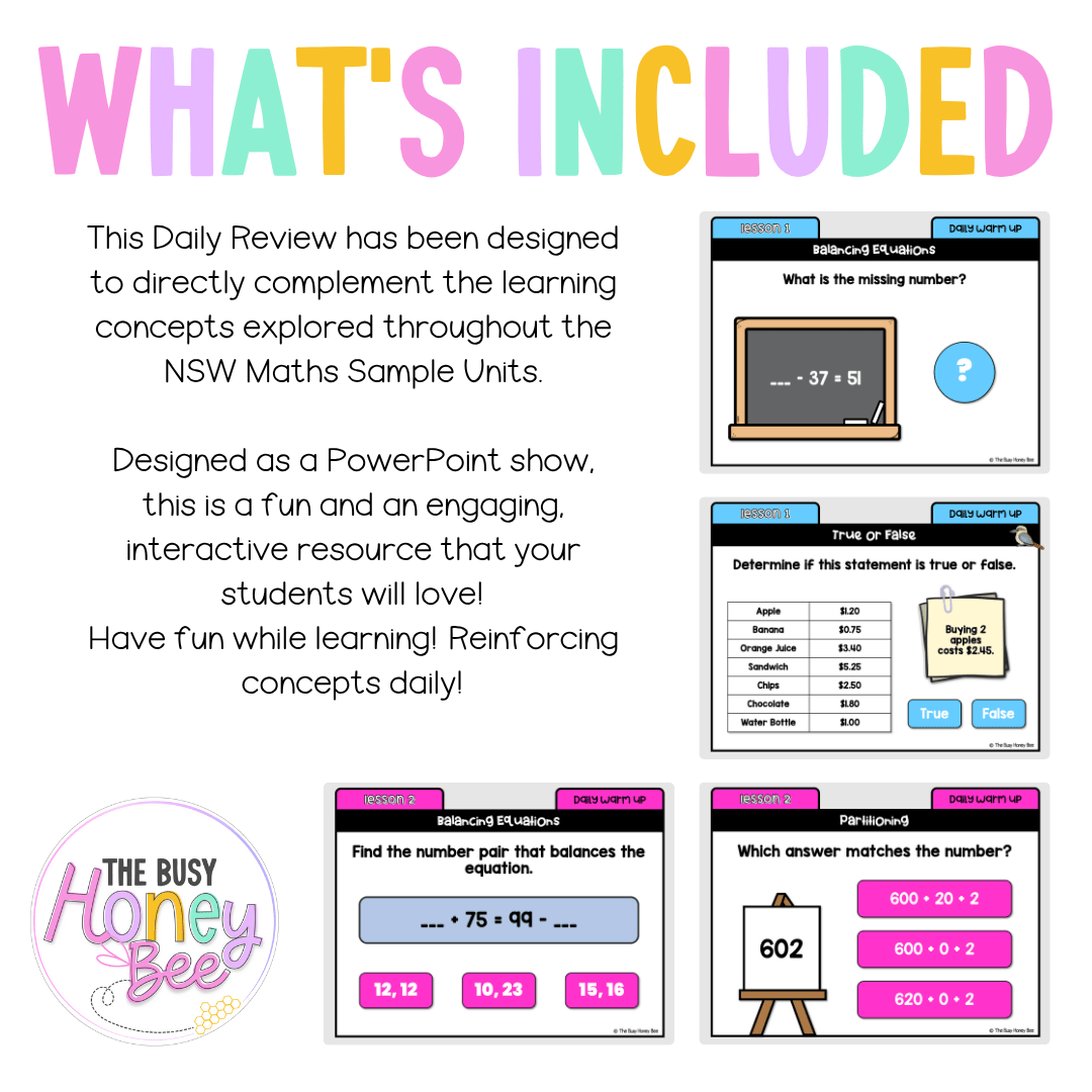 Multi Age 3-6 Year B Australian | NSW Math Daily Review | Warm-Up Unit 15