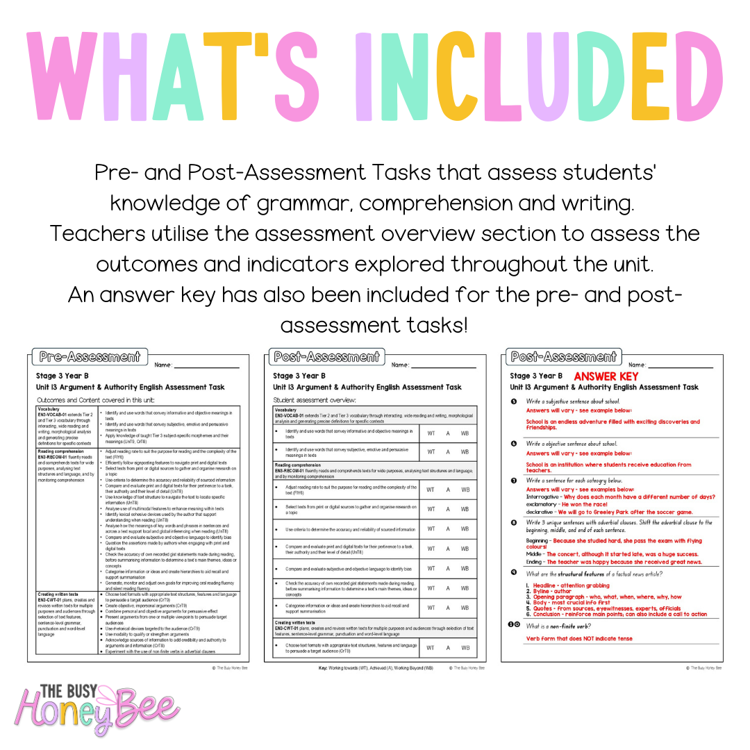 Stage 3 Year B English Pre- and Post-Assessment Unit 13 Argument and authority