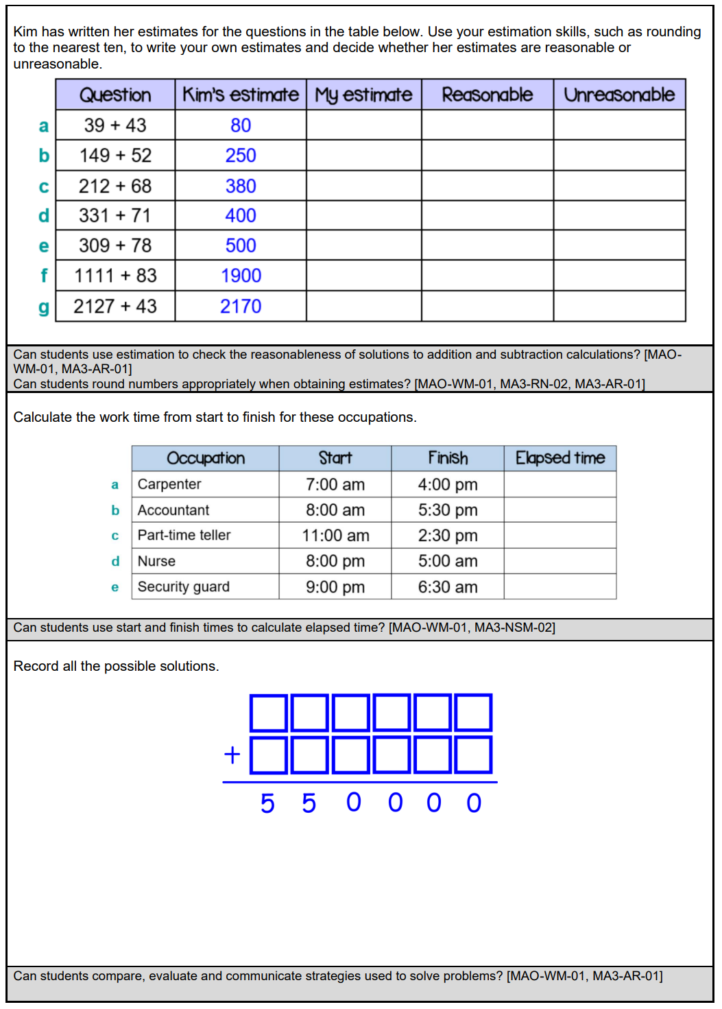 Stage 3 Year B Differentiated Maths Assessment Unit 22 – The Busy Honey Bee