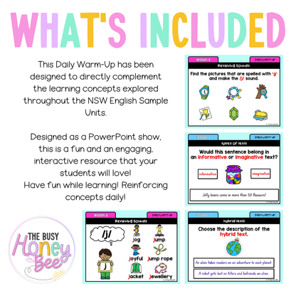 Stage 1 Year B Australian | NSW English Daily Review | Daily Warm Unit 27