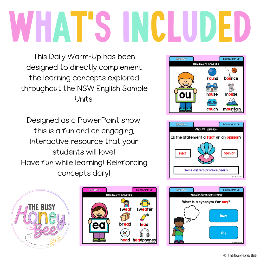 Stage 1 Year A Australian | NSW English Daily Review | Warm-Up Unit 11