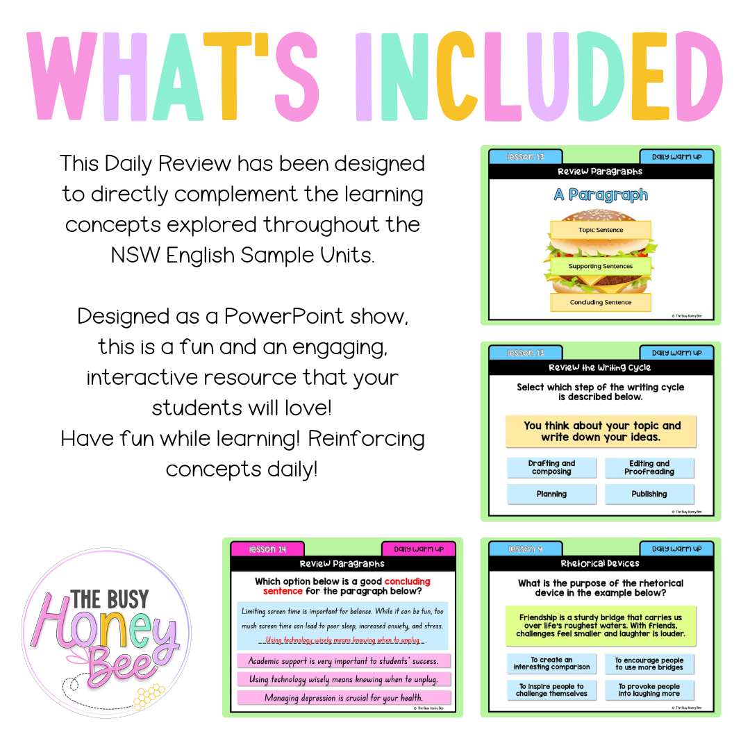 Stage 3 Year A Australian | NSW English Daily Review | Warm-Up Unit 3 Week 4
