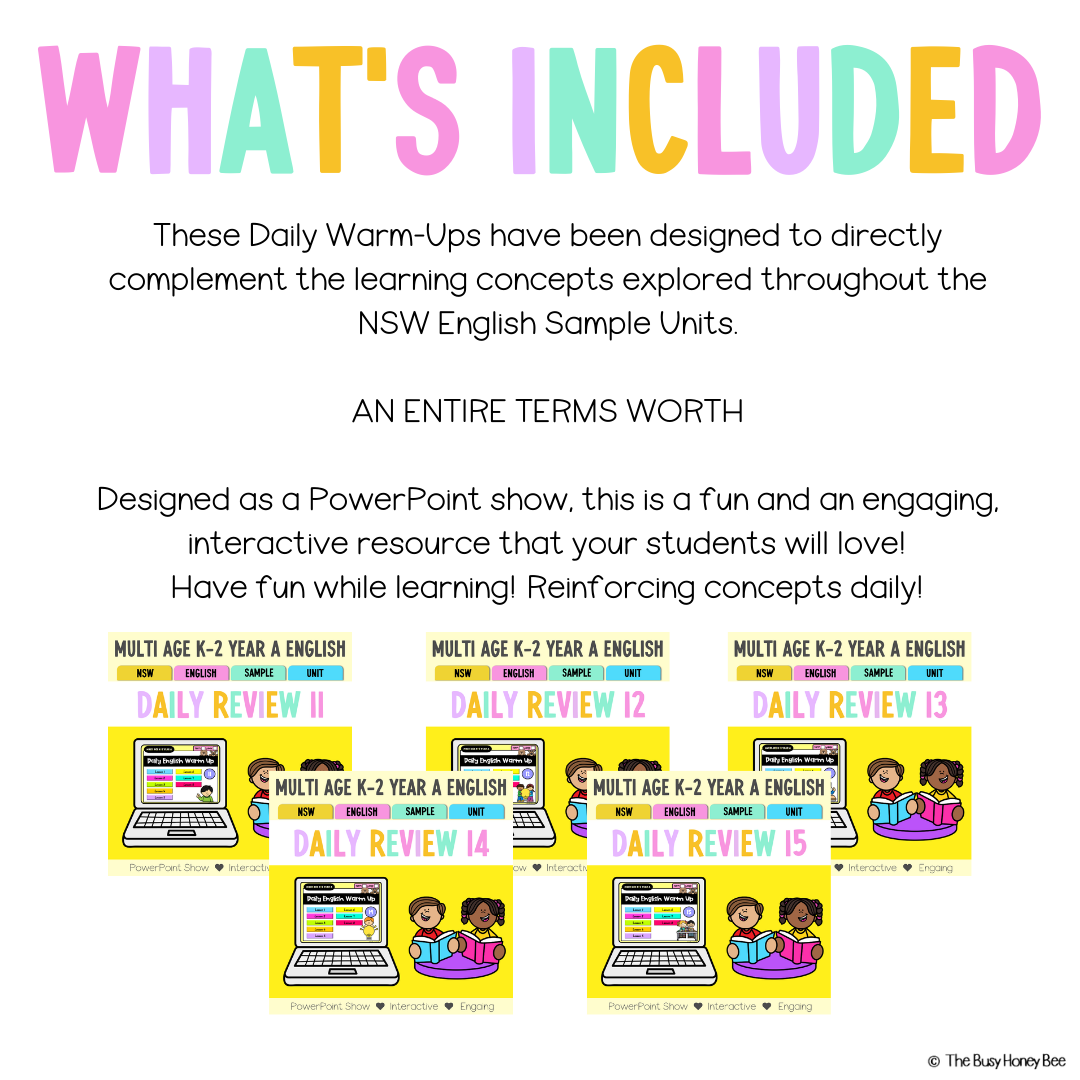 Multi Age K-2 Year A Australian | NSW English Daily Review | Warm-Up Term 3 Mega Bundle