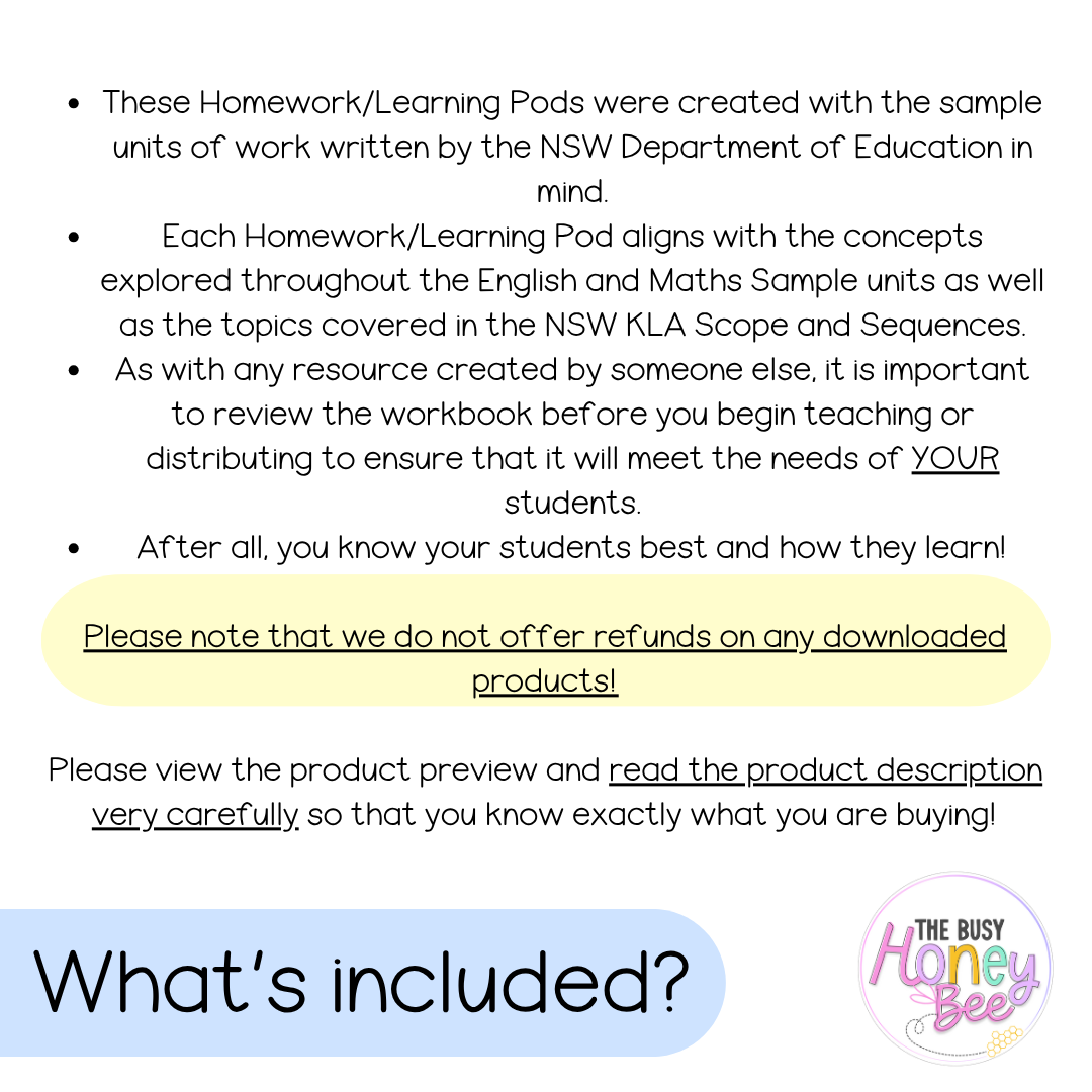 Stage 3 Year B Homework/Learning Pods Term 2 Mega Bundle