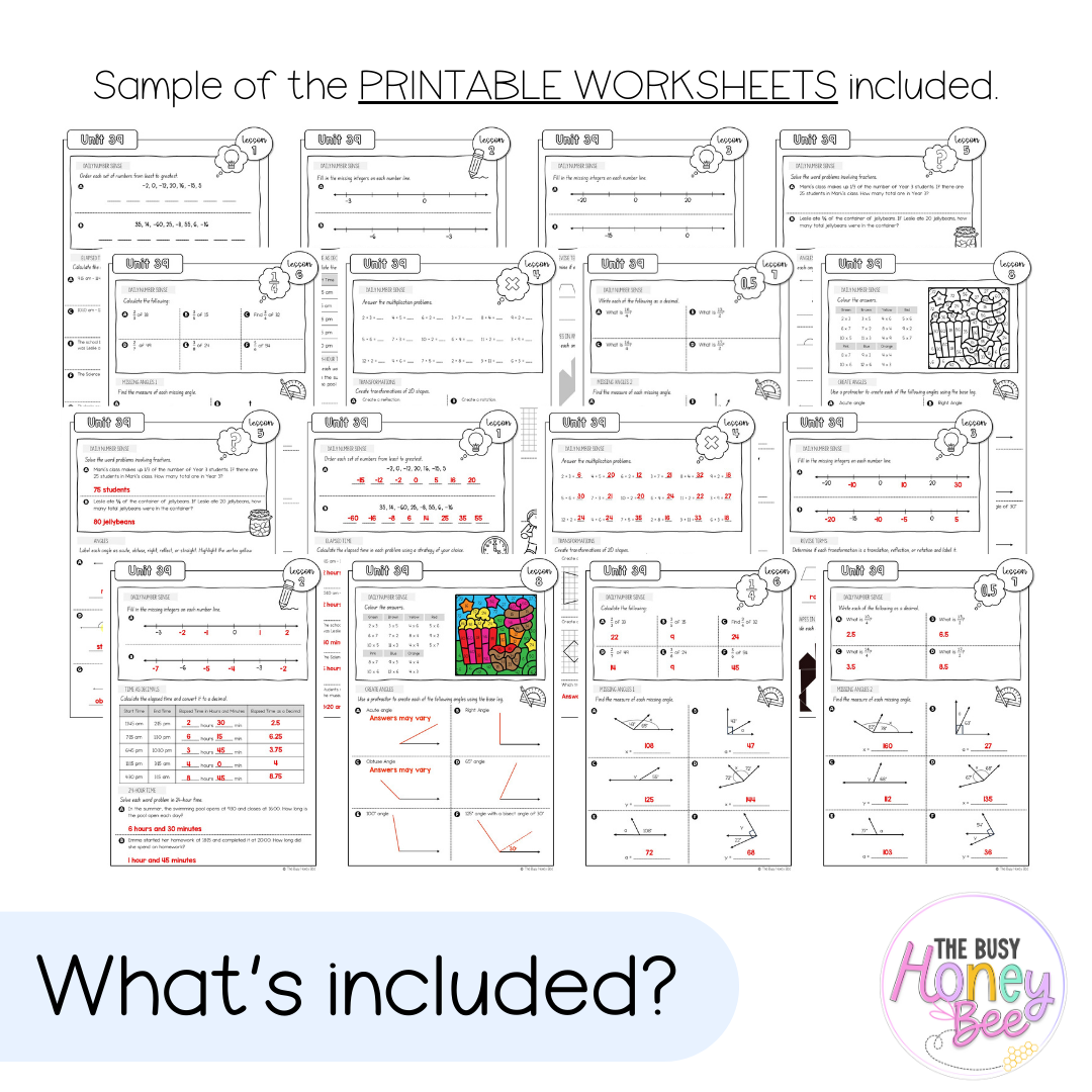 Stage 3 Year B NSW Maths Worksheets Unit 39