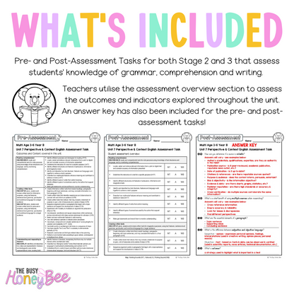 Multi Age 3-6 Year B English Pre- and Post-Assessment Unit 7 Perspective & Context