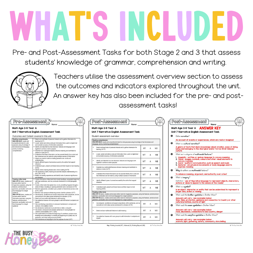 Multi Age 3-6 Year A English Pre- and Post-Assessment Unit 7 Narrative