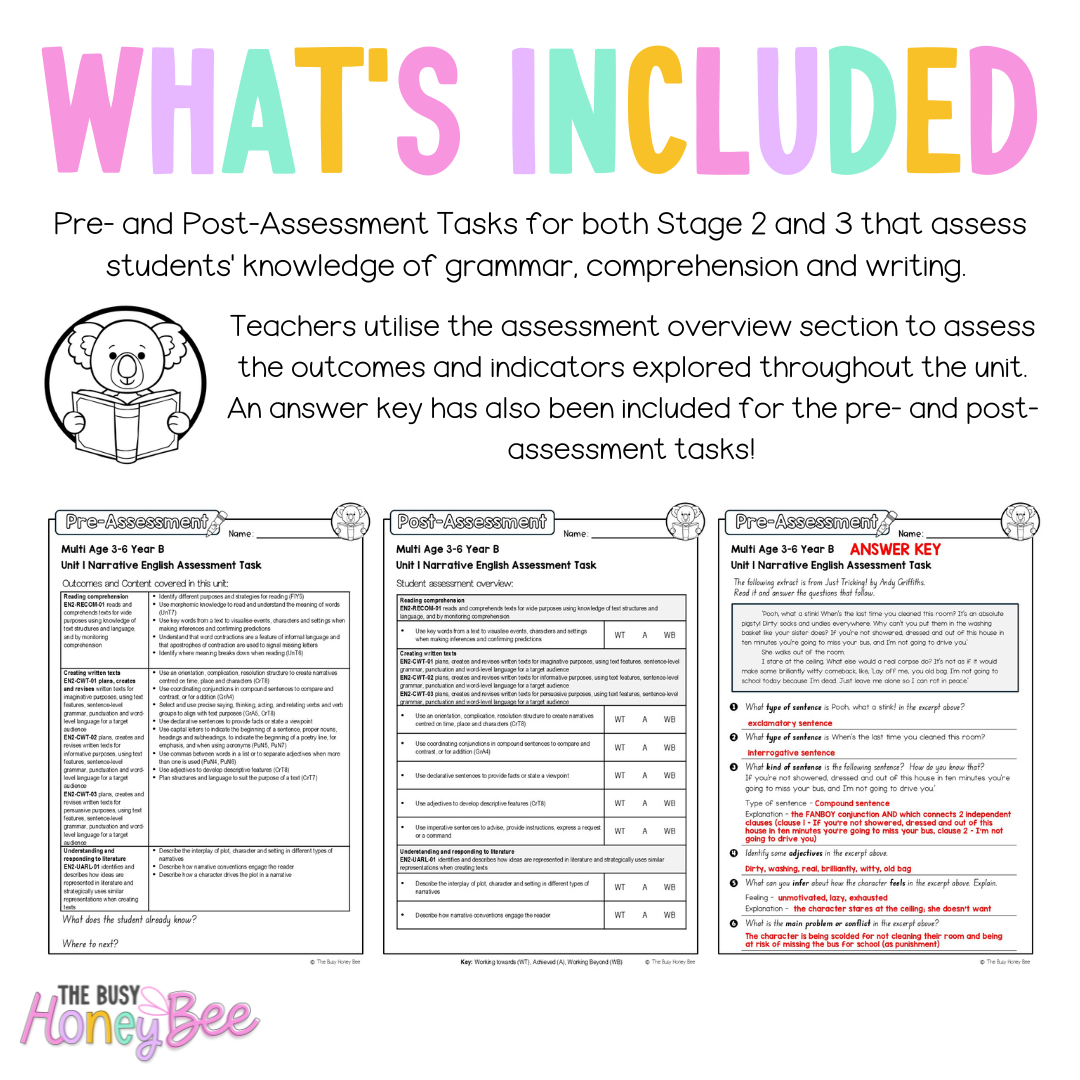 Multi Age 3-6 Year B English Pre- and Post-Assessment Unit 1 Narrative