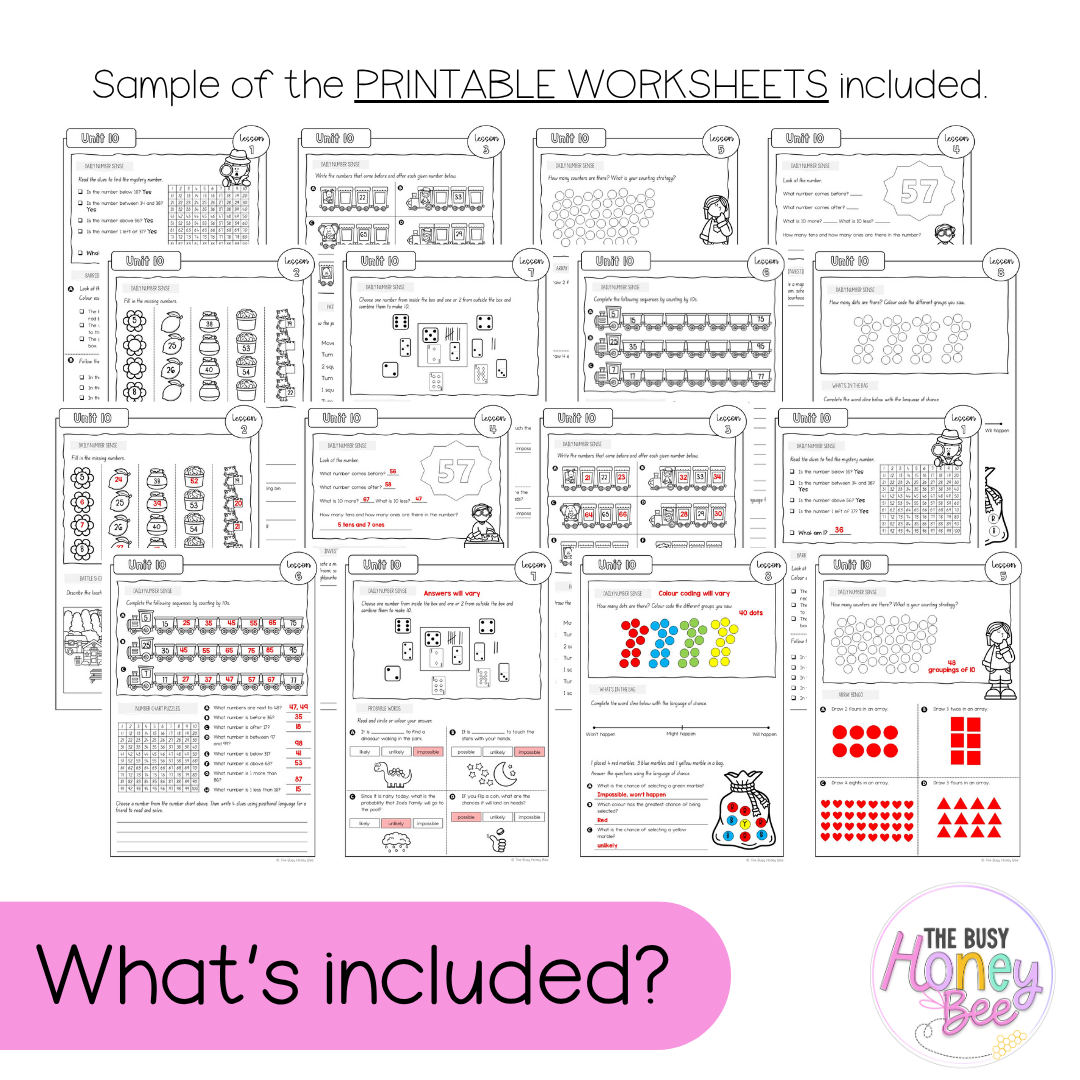Stage 1 Year A NSW Maths Worksheets Unit 10