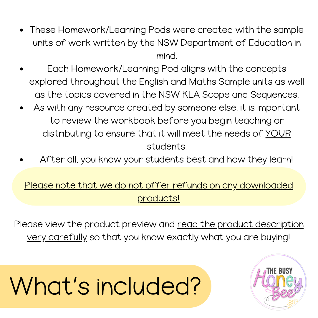 Stage 2 Year B Homework/Learning Pods Term 3 Mega Bundle