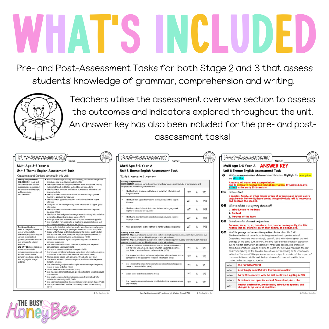 Multi Age 3-6 Year A English Pre- and Post-Assessment Unit 8 Theme