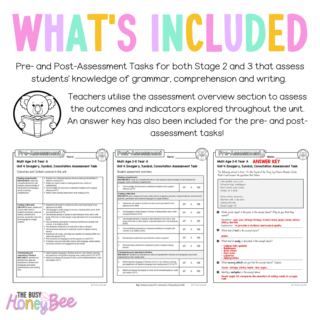 Multi Age 3-6 Year A English Pre- and Post-Assessment Unit 4 Imagery, symbol and connotation