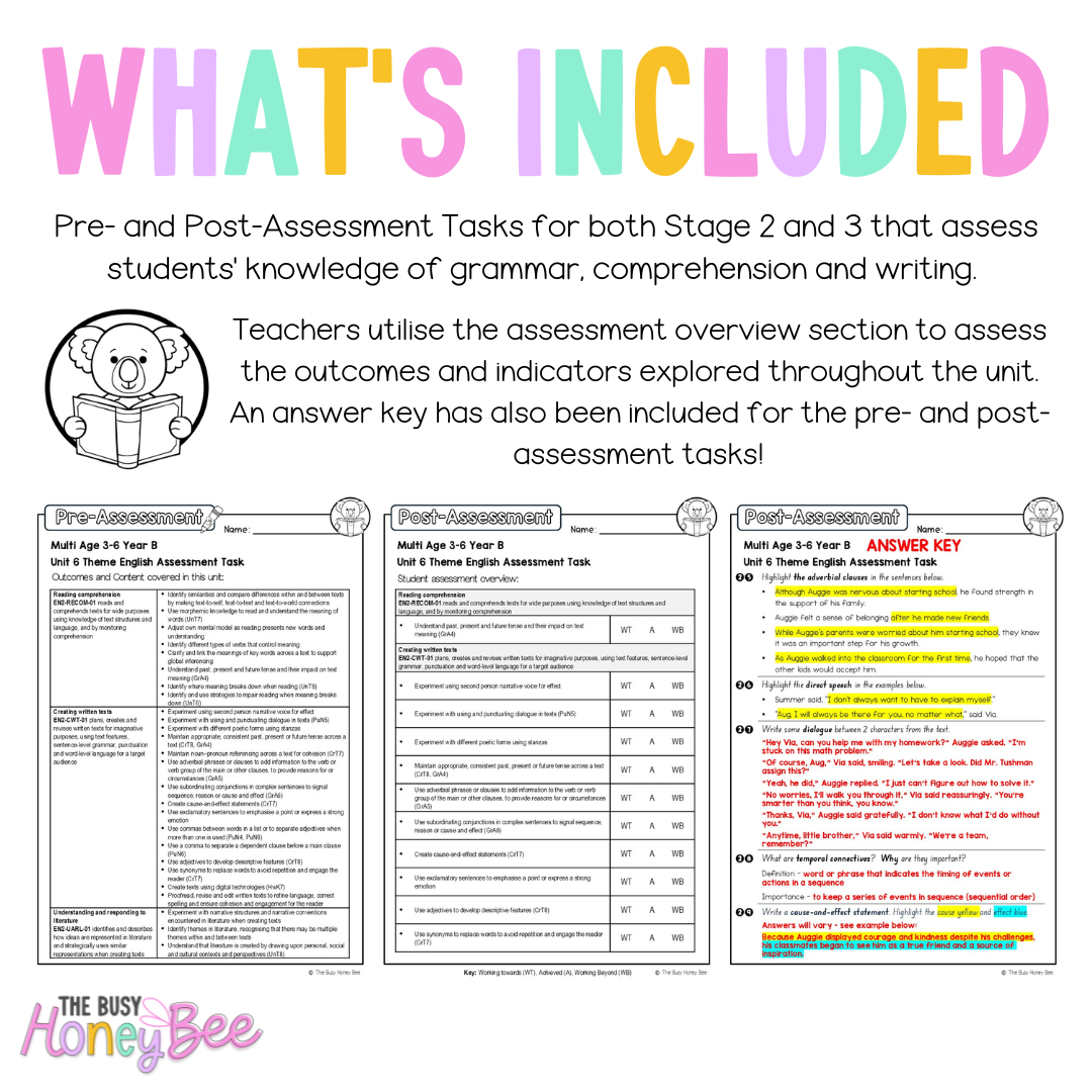 Multi Age 3-6 Year B English Pre- and Post-Assessment Unit 6 Theme