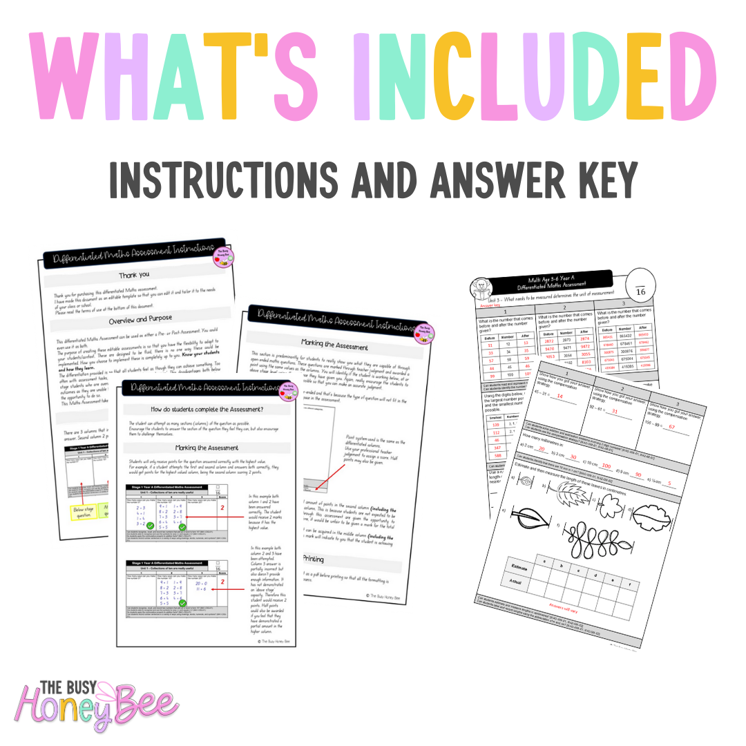 Multi Age 3-6 Year A Differentiated NSW Maths Assessment Unit 3