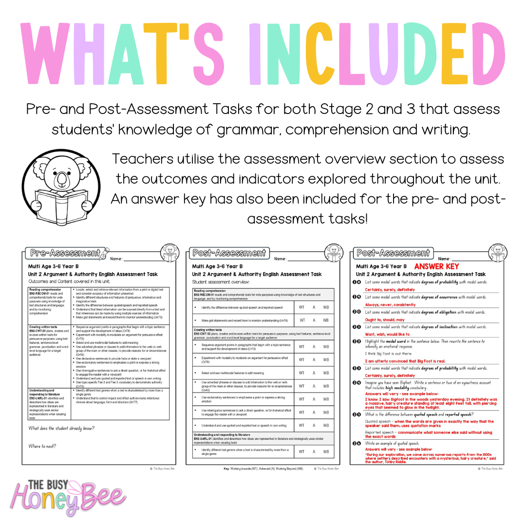 Multi Age 3-6 Year B English Pre- and Post-Assessment Unit 2 Argument and Authority