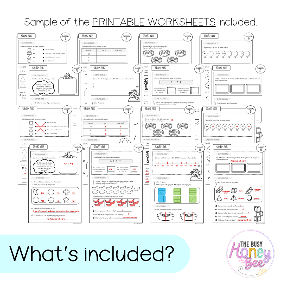 Stage 1 Year B NSW Maths Worksheets Unit 25