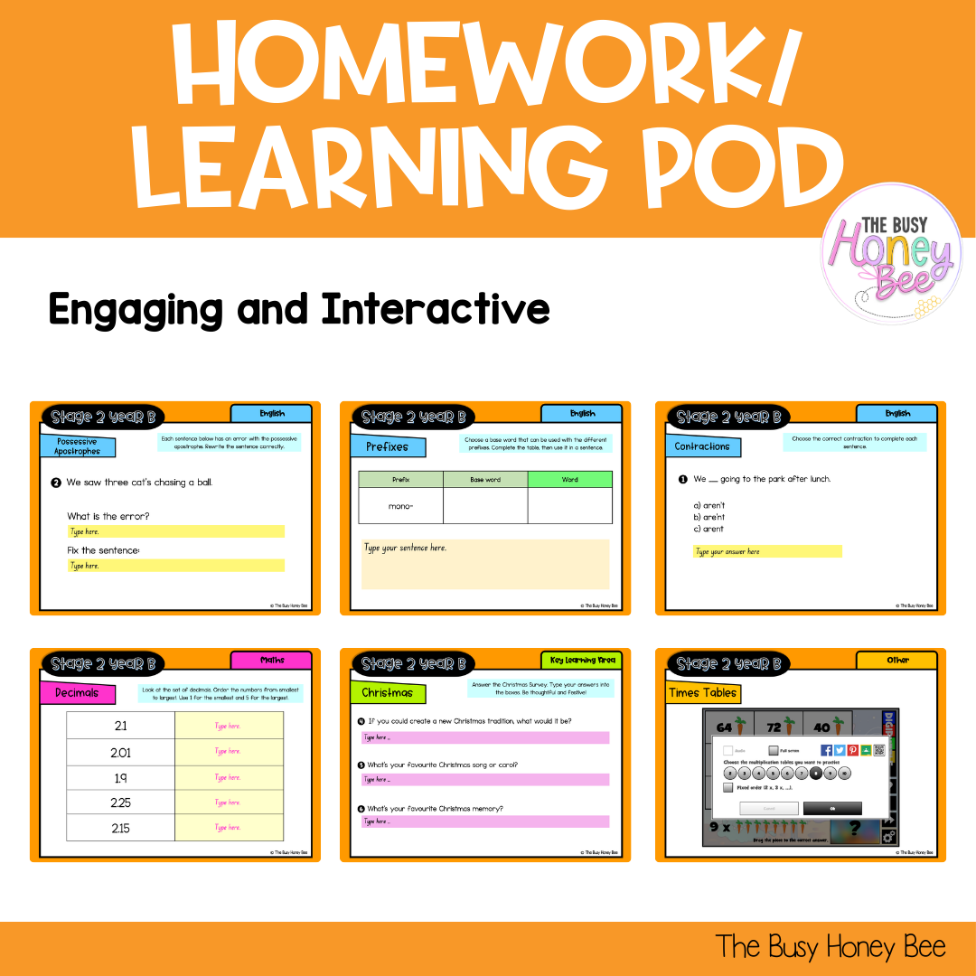 Stage 2 Year B Homework/Learning Pods Term 4 Mega Bundle