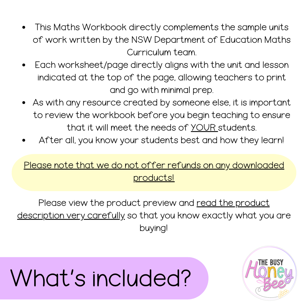 Early Stage 1 NSW Maths Worksheets Unit 5