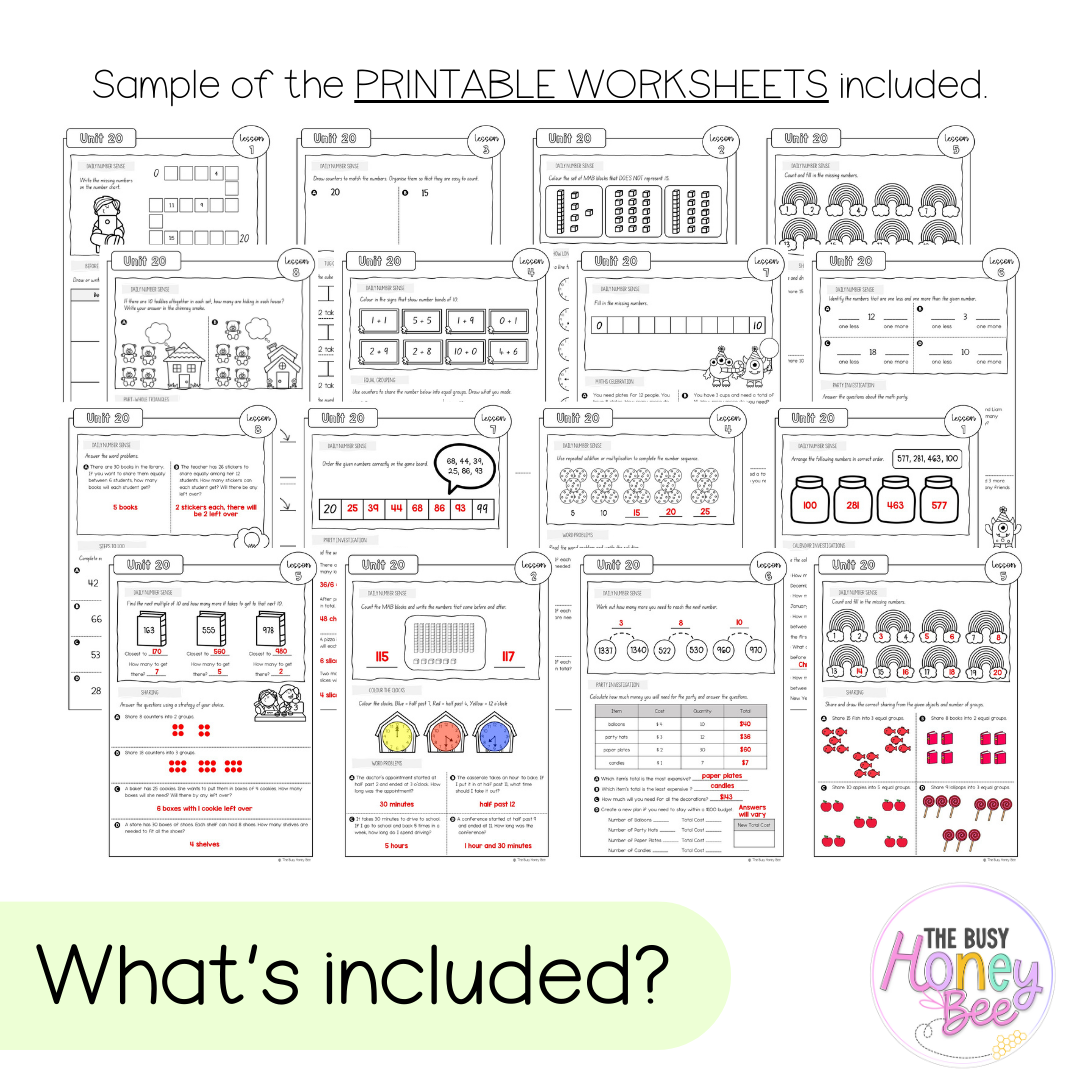 Multi Age K-2 Year B NSW Maths Worksheets Unit 20
