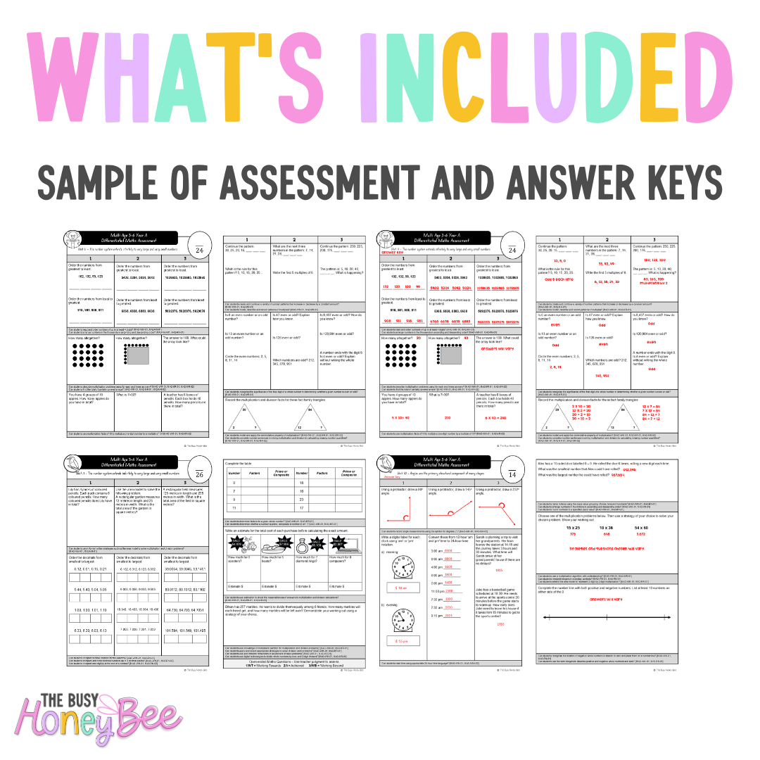 Multi Age 3-6 Year A Differentiated NSW Maths Assessment Unit 11