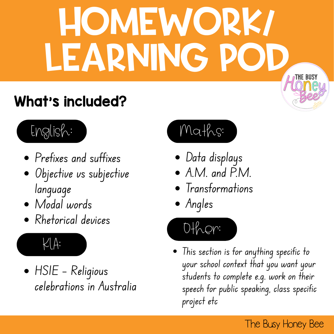 Stage 2 Year B Homework/Learning Pods Term 4 Mega Bundle