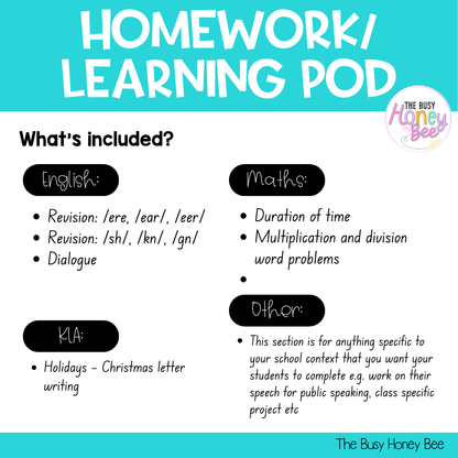 Stage 1 Year B Homework/Learning Pods Term 4 Mega Bundle