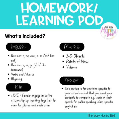 Stage 1 Year B Homework/Learning Pods Term 4 Mega Bundle
