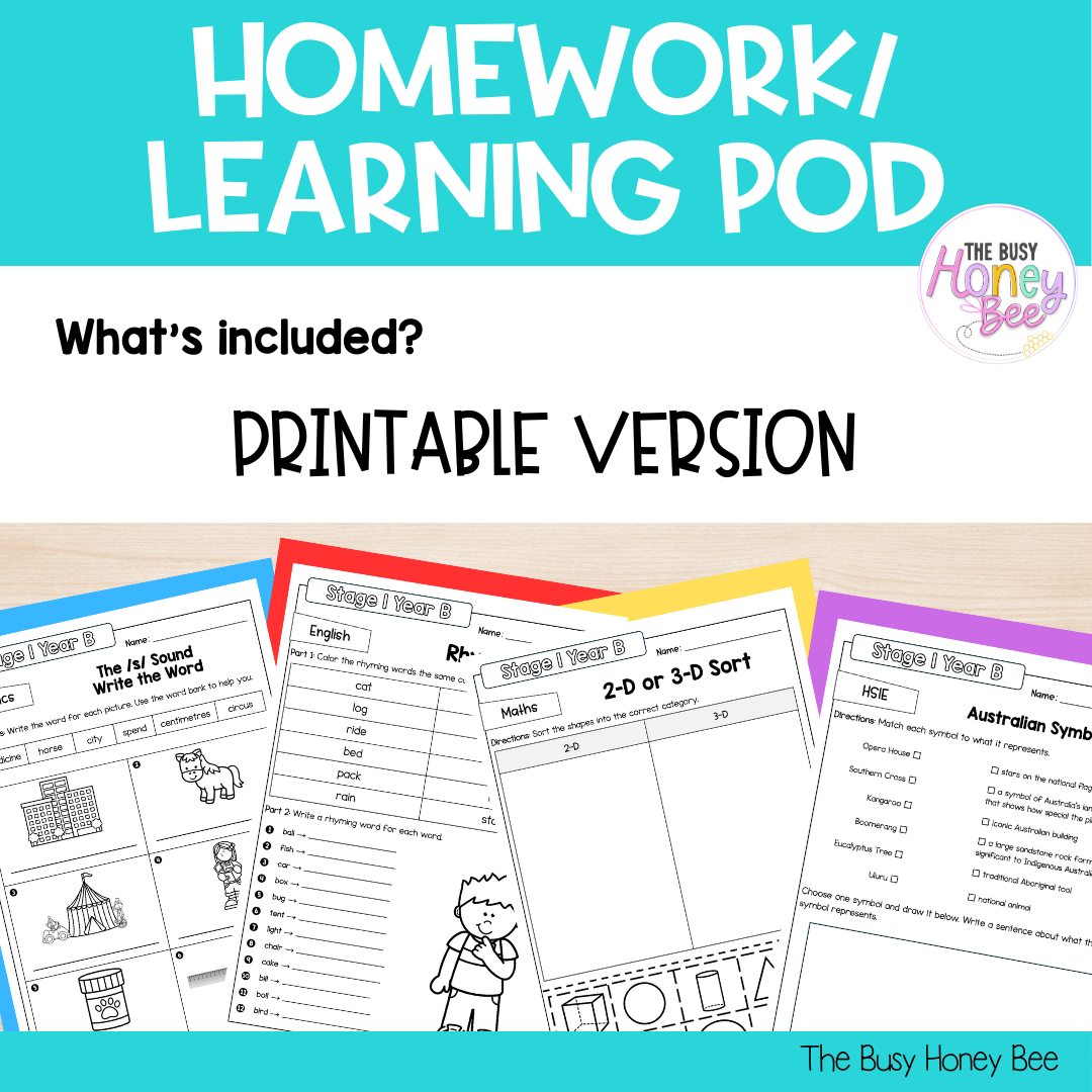 Stage 1 Year B Homework/Learning Pods Term 4 Mega Bundle