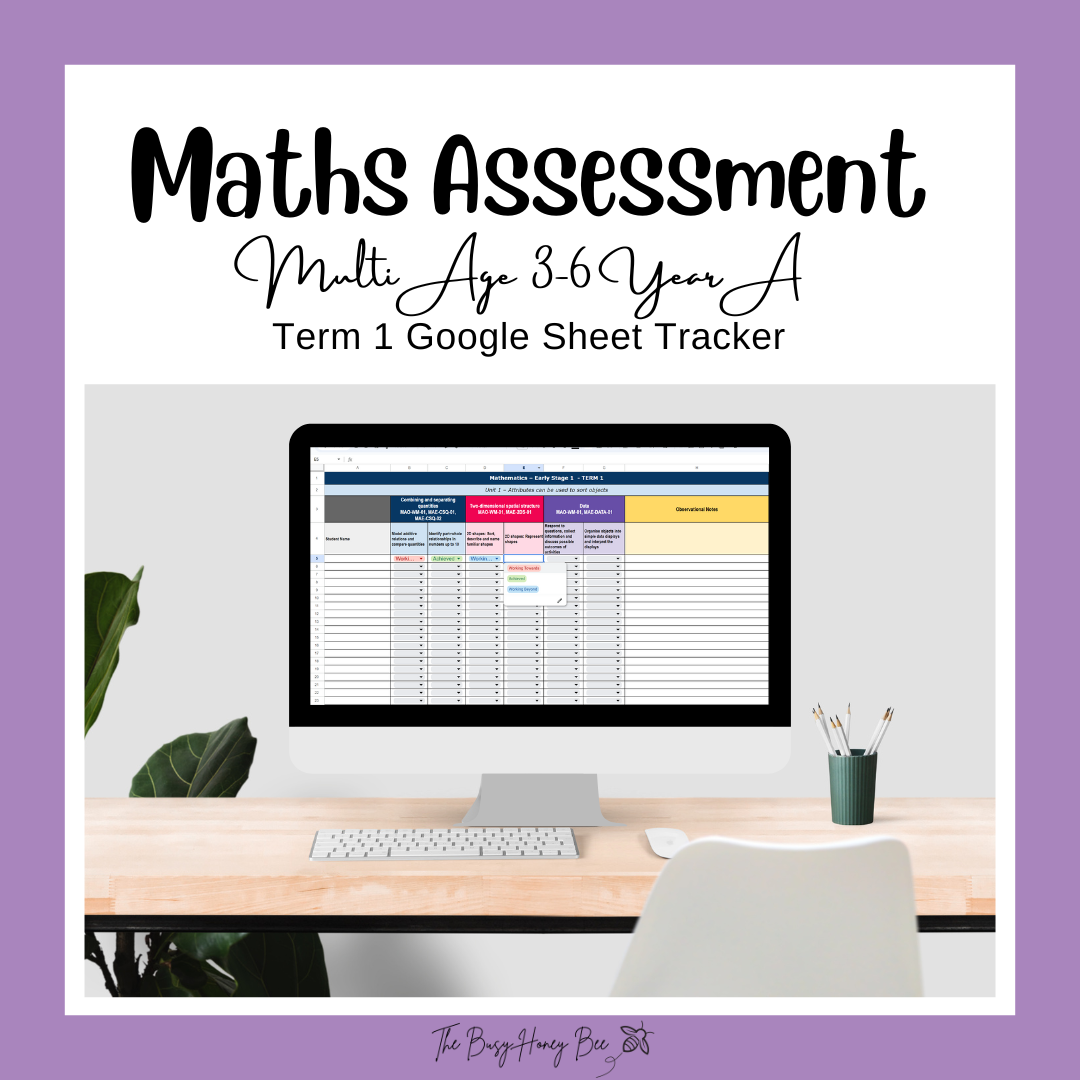 Multi Age 3-6 Year A NSW Term 1 Maths Assessment Overview Google Sheet