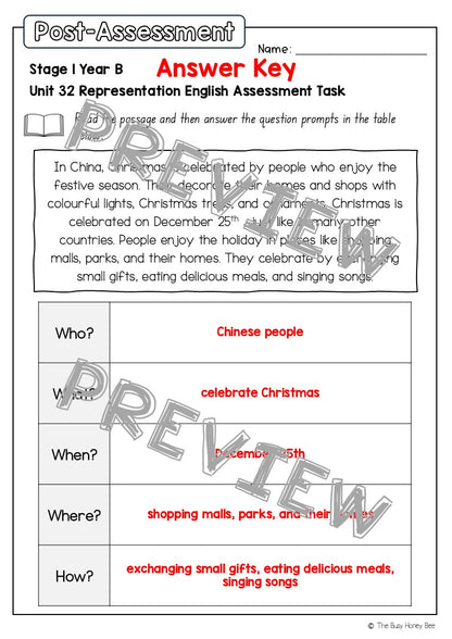 Stage 1 Year B English Pre- and Post-Assessment Unit 32