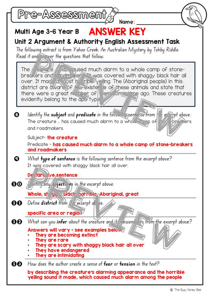 Multi Age 3-6 Year B English Pre- and Post-Assessment Unit 2 Argument and Authority