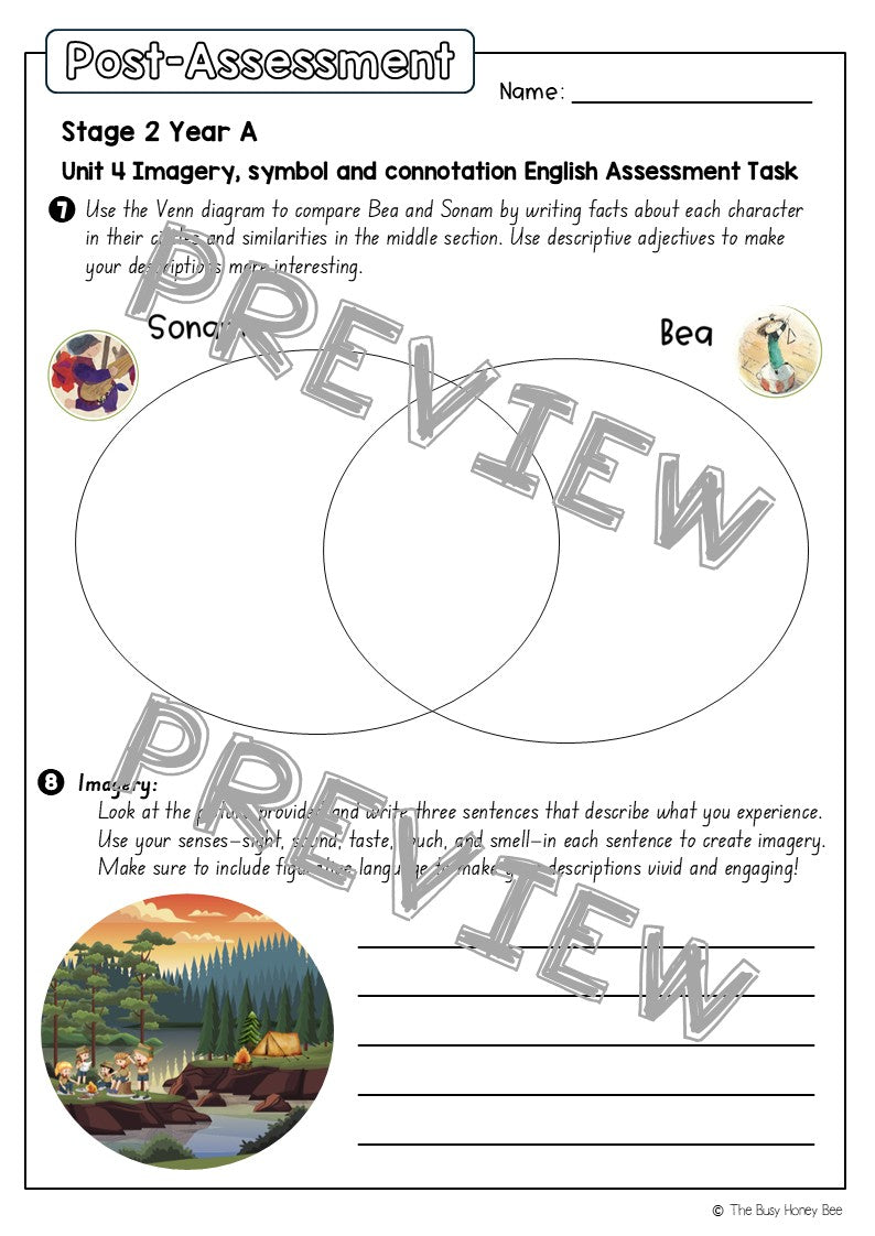 Stage 2 Year A English Pre- and Post-Assessment Unit 4 Imagery, Symbol and Connotation