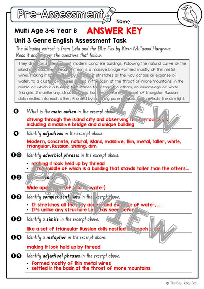 Multi Age 3-6 Year B English Pre- and Post-Assessment Unit 3 Genre