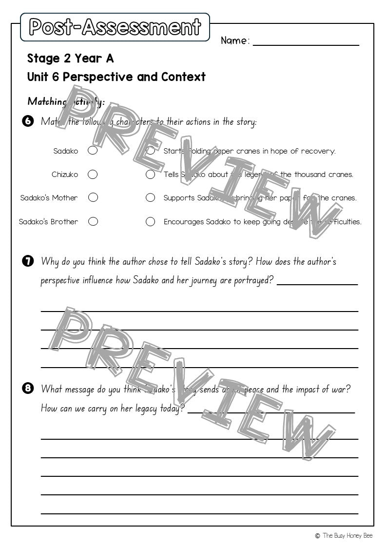 Stage 2 Year A English Pre- and Post-Assessment Unit 6 Perspective and Context