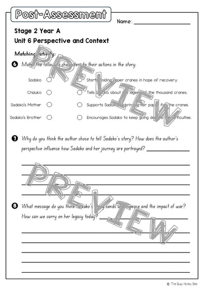 Stage 2 Year A English Pre- and Post-Assessment Unit 6 Perspective and Context