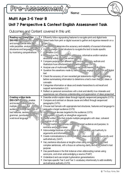 Multi Age 3-6 Year B English Pre- and Post-Assessment Unit 7 Perspective & Context