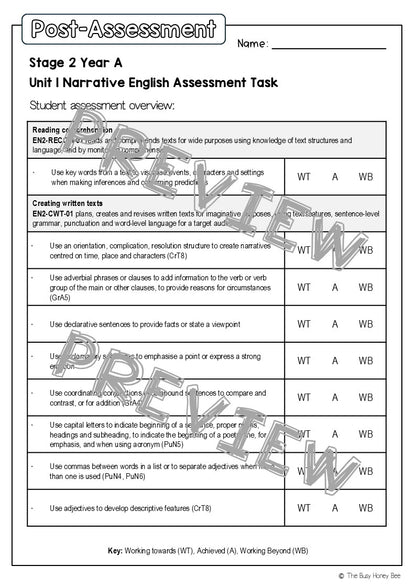 Stage 2 Year A English Pre- and Post-Assessment Unit 1 Narrative